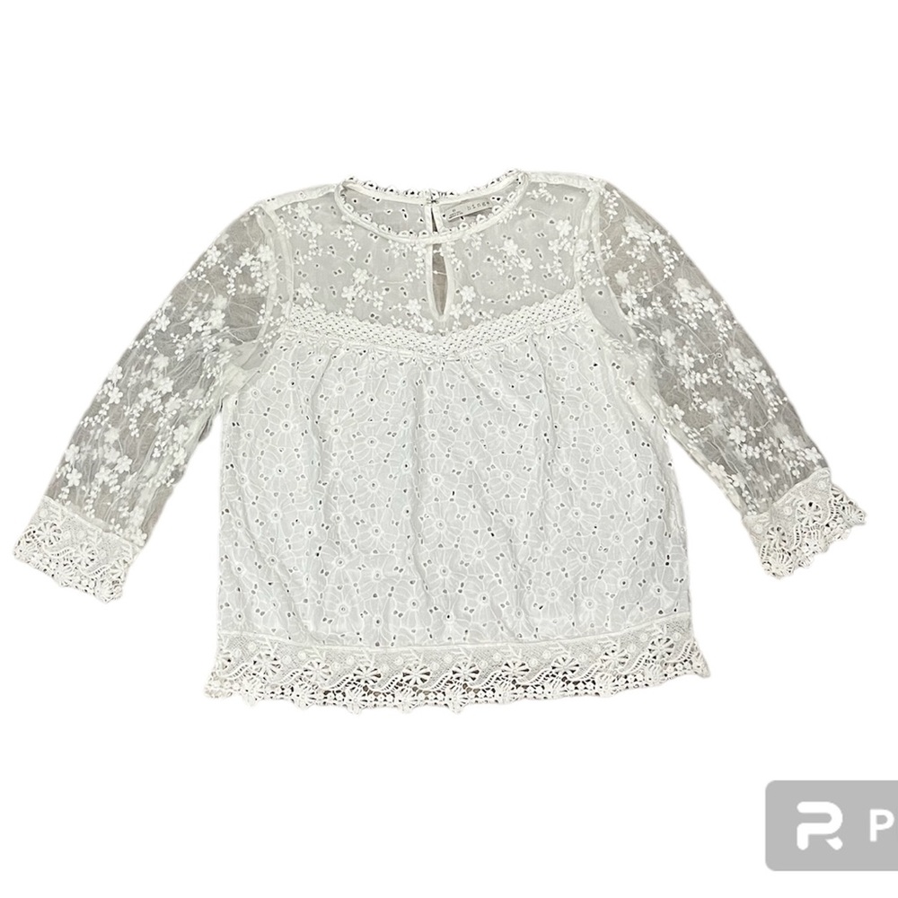 Hinge White Eyelet Embroidered Blouse Size M
